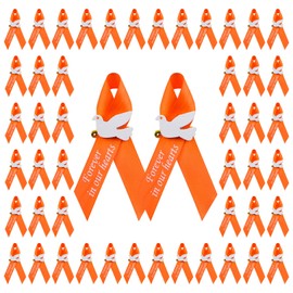 WANDIC 100 PCS Orange Satin Ribbon Pins with Dove, Memorial Ribbon Brooches in Forever in Our Hearts for Funeral Mourning Event Bereavement Remembrance