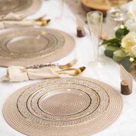 MATANA 80 Premium Plastic Plates with Gold Rim, Hard Plastic Plates Gold (2 Sizes) - Plastic Plates Reusable Plastic Plates, Party Plates for Weddings, Birthdays, Parties - Elegant Party Plates