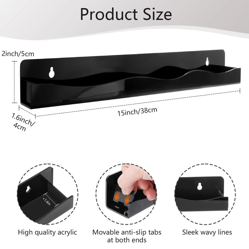Black Acrylic Nail Polish Shelves 15 Inch Wall Mounted Nail