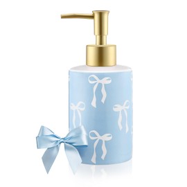 Reallnaive Blue Bow Soap Dispenser Bathroom Decor Cute Coquette Hand Soap Dispenser with Pump Rust Proof Refillable Ceramic Lotion Bottle Preppy Accessories for Countertop Kitchen Decor