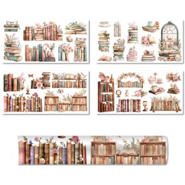 CREATCABIN 4 Sheets Books Rub on Transfers for Furniture Crafts Bookshelf Rub On Transfer Stickers Flower Stickers Transfers Vintage Decals Waterproof for Wood Fabric DIY Craft Home Decor 11.8x5.9Inch