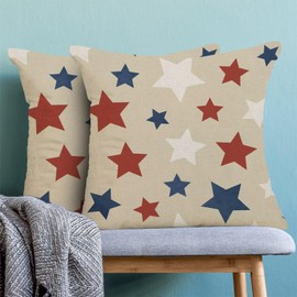 4th of July Patriotic Pillow Covers 16x16 Inch Set of 2, Memorial Day Stars Decorative Throw Pillowcase Independence Day Stars Outdoor Cushion Cover for Sofa Couch Living Room Bed Decor