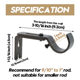 AddGrace - Soporte de barra de cortina ajustable, se adapta a barras de cortina de hasta 1 pulgada, juego de 6, soporte de barra de cortina extensible resistente, soporte de metal para pared (bronce)