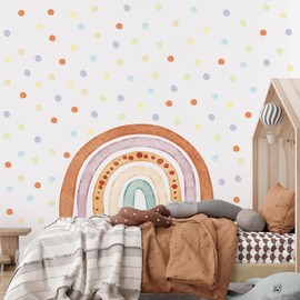 Kasubeso Large Rainbow Wall Decals, Colorful Watercolor Rainbow Wall Stickers, Peel and Stick Pastel Polka Dots Wallpaper for Girls Bedroom Nursery Classroom Wall Decor