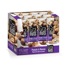 Granuts Peanuts & Raisins | Classic, Savory Flavors | Salty Peanuts | Sweet Raisins | On-the-Go Snack | 1.76 Oz (12 Inner Packs)