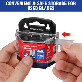 WORKPRO WORKPRO 50tlg. Trapezklingen Set, SK5 Scharfe Klingen Edelstahl im Spender, 0.6MM Klingenstärke, Ersatzklingen für Klappmesser Teppichmesser