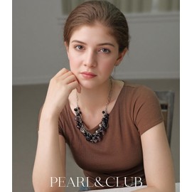 PEARL&CLUB Chunky Beaded Statement Necklace for Women Boho Silver Pendant Collar Necklace Costume Jewelry Birthday Gifts for Her(Black)