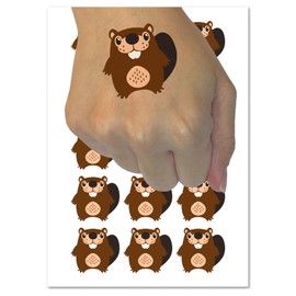 Kawaii Cute Beaver Buddy Temporary Tattoo Water Resistant Fake Body Art Set Collection - 54 1" Tattoos (1 Sheet)