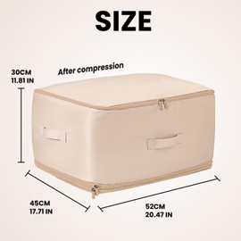 2 Pack Ultra Space Saving Self Compression Organizer, Compression Duvet Storage Bag Large Capacity, Heavy Duty Moving Organizer Bags for Comforters, Clothes, Bedding (Beige, X-Large)