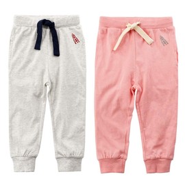 Toddler Baby Boys Girls Sweeatpants Cotton Pure Color Rocket Active Jogger Pants with Drawstring 1-6T (3-4T, 2 Pack(Light Gray+Pink))