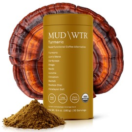 MUD\WTR Turmeric Decaf Mushroom Drink | Zero Caffeine | USDA Organic Mushroom Coffee Alternative | USA Grown | Focus & Immunity Support | Lion's Mane, Chaga, Reishi, Cordyceps | 30 Servings
