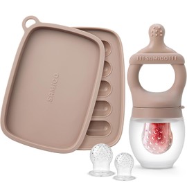 SAMiGO Baby Food Fruit Feeder and Breastmilk Popsicle Mold Set, Silicone Fruit Teether, Food Feeder Pacifier for Teething Relief, Freezer Tray, Baby Feeding Essentials, 4 Months+