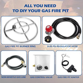 GRISUN Fire Pit Burner Ring Kit 24 Inch, Propane Firepit Kit, Come with Propane Fire Pit Hose Kit and Upgraded Gas Control Spark Ignition Kit, DIY Round Gas Fire Pit Kit, Stainless Steel