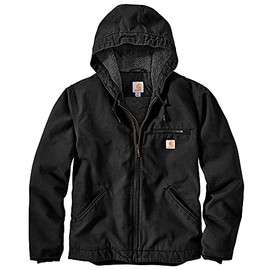 Carhartt Mens Relaxed Fit Washed Duck Sherpa-Lined Jacket (Big & Tall) Work Utility Outerwear, Black, 3X-Large US