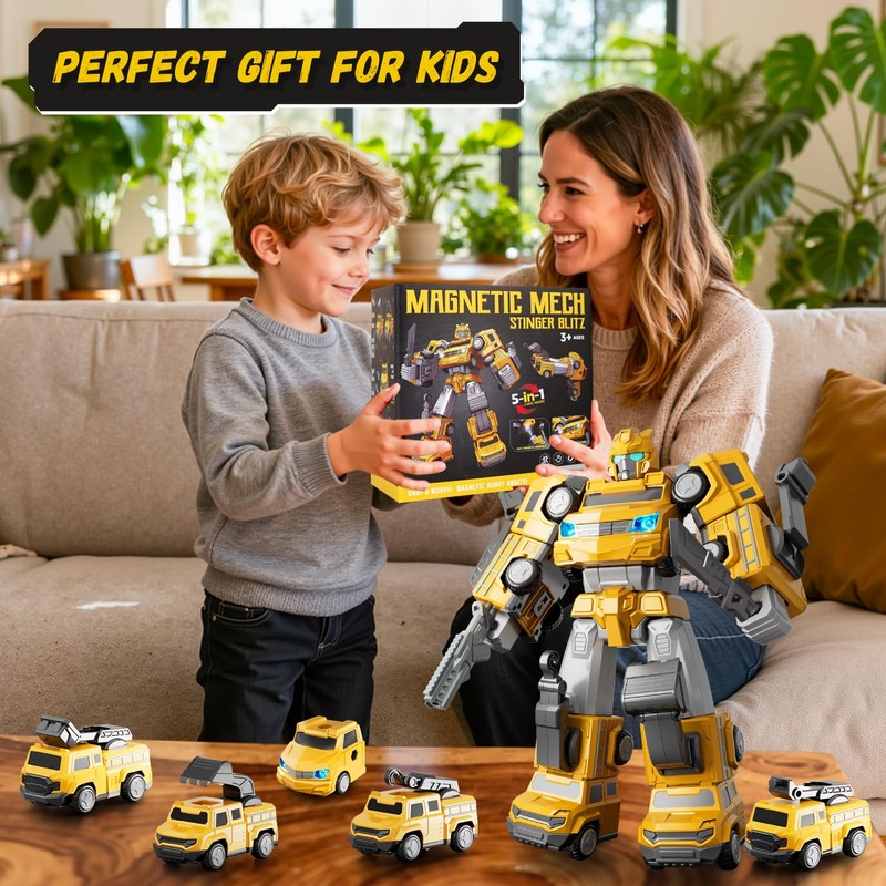 Aotonow 5 in 1 Magnetic Transforming Robot Toy Build for