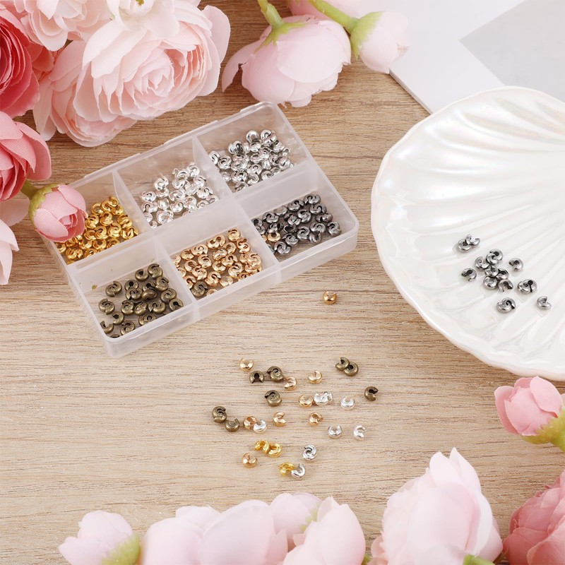 300 PCS Metal Crimp Covers, 3mm Jewelry Crimp Beads Half