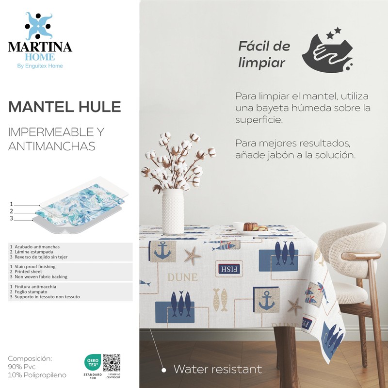 Martina Home Oilcloth Tablecloth Sea 100 x 140 cm Blue
