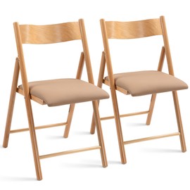 HOMEFUN Wooden Folding Chairs 2 Pack, Padded Folding Chairs with Wear-Resistant Faux Leather Cushion, Portable and Assembled Folding Dining Chair for Guests Kitchen Office Wedding and Party,Khaki