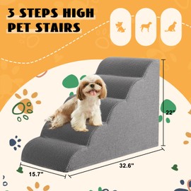 High Density Foam Dog Stairs Ramp for Beds Couches, Romrol Pet Steps with Durable Non-Slip Waterproof Fabric Cover, Dog Slope Stairs Friendly to Small Dogs and Cats or Pets Joints, 5-Tiers, Grey
