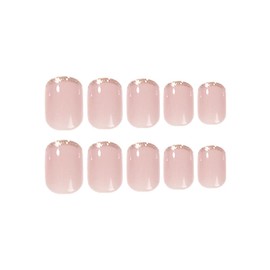 Juneyemo 24 Pieces French False Nails Shiny Square Short Heart Flower Pattern with Design Acrylic Nails for Women and Girls (A)
