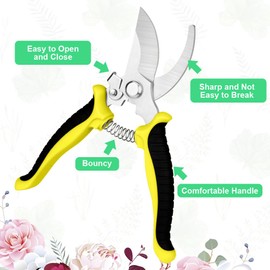 OFFCUP Garden Secateurs, Florist Scissors, Bypass Pruning Shears Professional Secateurs Pruning Scissors Snips with Gloves, Trimmer, Clippers with Locking Handle, Gardening Gifts for Men (Yellow)