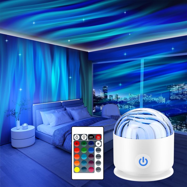 Fokky Fokky LED Sternenhimmel Projektor Kinder, Wiederaufladbarer Polarlicht Lampe Nordlicht