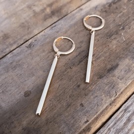 No Brand Rose Gold Bar Huggie Hoop Earrings Dangle Drop Minimalist Sleek Delicate