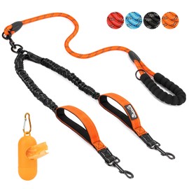 SlowTon Double Leash for Two Dogs - No Tangle Dog Leash 360° Swivel Reflective Double Dog Leashes with Two Padded Handles, Shock Absorbing Walking Training for Small Medium Dogs (Orange, 8-35 lbs)