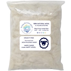 Core Wool for Needle Felting, Crochet Toys, Amigurumi Stuffing. Super Clean Wool Filler for Pillows, Stuffed Animals, Dryer Balls. 100GR, Natural White