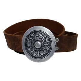 Wolfszeit Viking Belt (Antique Silver) - Interchangeable Belt with Viking Buckle - Brown Buffalo Leather in Used Look - 70-120 cm, brown