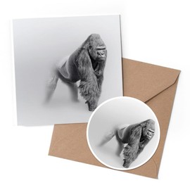 1 x Greeting Card & 10 cm Round Sticker Set - Artistic Style Gorilla Drawing Art - Birthday Thank You Friend Lover Fan Mum Dad Kids #21631
