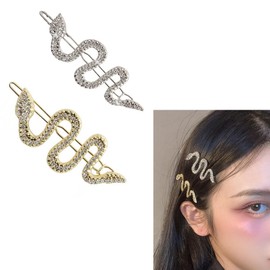 Metal Snake Rhinestone Hair Clip for Women Girls Snake Barrette Metal Snake Clips for Women Thick Thin Hair Non Slip Vintage Snake Hair Pins Snakes Barrettes Hairpins 2 Pcs