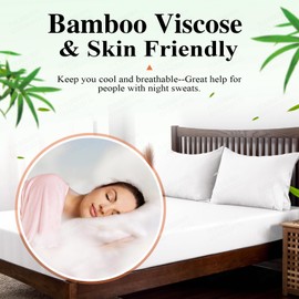 Fitted Sheet 1 Pack Twin Size Only Viscose Derived from Bamboo,400 Thread Count,8-16" Deep Pocket,Bottom Sheet Colorfast Soft & Silky & Breathable(1 Fitted sheet Only, White, Twin)