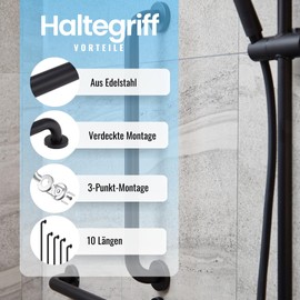 Stahlia Grab Bars for Seniors Diameter 30 mm Stainless Steel Black Matt Grab Rail Shower 250 mm Grab for Seniors Standing Aid Toilet Bathtub Entry Aid Handle Shower Handle Bathroom