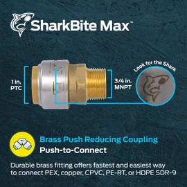 SharkBite Max 1 Inch x 3/4 Inch MNPT Adapter, Push-to-Connect Brass Plumbing Fitting, UR142A