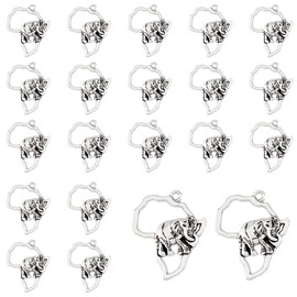 DICOSMETIC 30Pcs Africa Map Charms Frame Map of Africa with Cuved Elephant Charms Tibetan Alloy Pendants Antique Silver Country Map Animal Charms for Jewelry Making, Hole: 1.4mm
