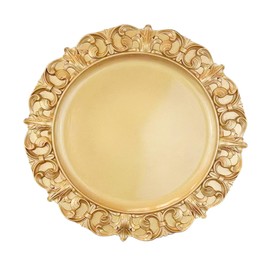 WYFMYD 6 Pack Gold Charger Plates 13" Round Charger Plates for Dinning Plates with Embossed Rim Plastic Charger for Dinner, Wedding, Elegant Tableware Decor