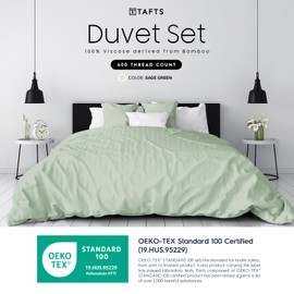 Tafts Duvet Cover Set, Twin Size - 100% Viscose Duvet Set - 400TC Duvet & 1 Pillow Sham - 2 Pieces - Silk Feel, Cooling, Anti-Static (Sage Green)