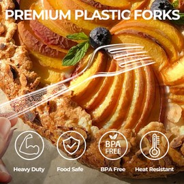 [168 Count] Plastic Forks Heavy Duty Clear Disposable Forks with Engraved Design - Reusable Bulk Plastic Utensils Sturdy Cutlery Set Durable Plasticware Silverware for Party,Daily,Picnic,Events