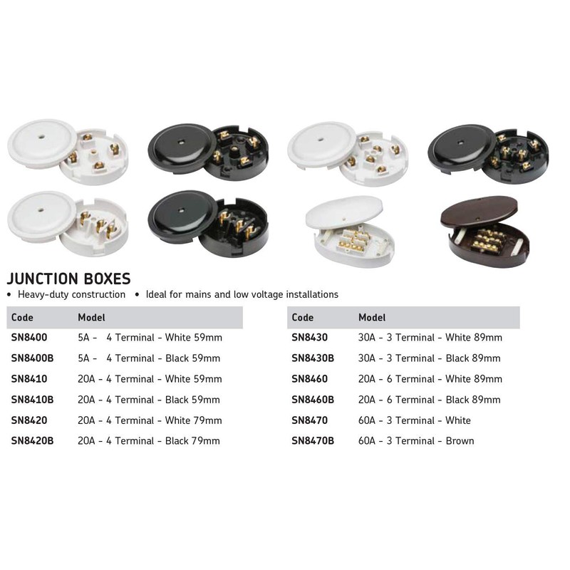 Knightsbridge SN8410 20A Junction Box 4-Terminal - White (59mm)