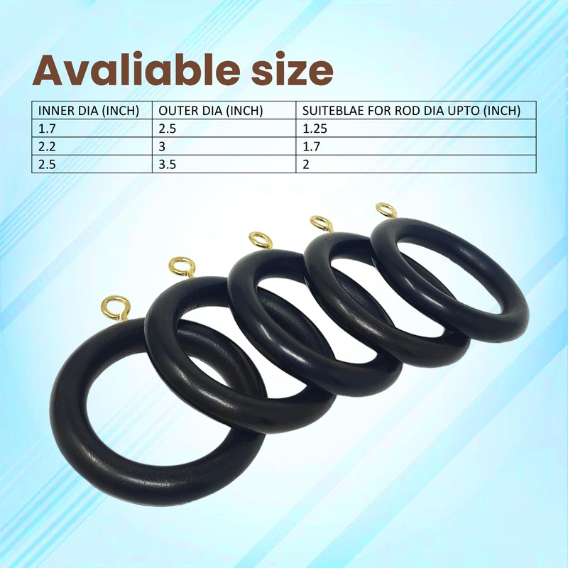 Premium 12 Pcs Wooden Curtain Drapery Rings, Black for 1