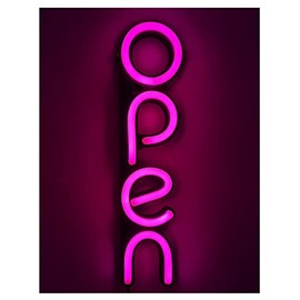 Open Signs for Business,LED Neon Open Sign,16x6 inch Lighted Sign for Restaurants Offices Retail Shops Window Storefronts,12V/1A Power Supply,with ON/OFF Switch (Vertical Rose Red)