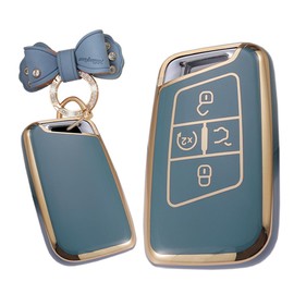 TECART Key Fob Cover Fit for VW Tiguan Atlas Jetta Soft TPU Key Case Keyshell Keychain Accessories Protector 4 Button Grey