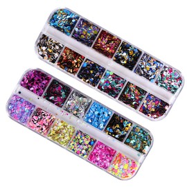 Mikinona DIY Nail Art Charms 3 Pack Sequins Glitter Paillettes Nail Art Accessories