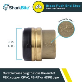 SharkBite 2 Inch Push Cap, Push to Connect Brass Plumbing Fitting, PEX Pipe, Copper, CPVC, PE-RT, HDPE, UXL0454
