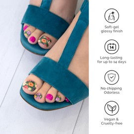 NAILOG Foot Semi-Hardened Gel Nail Stickers (32 Pieces), Foot Nail Seal Hardening Type, Long Lasting, Salon Quality, Nail Stickers, Nail Kit, Beautiful Gloss, Flowers | Retro Jungle