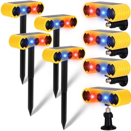 Qualirey 4 Pack Solar Outdoor Motion Sensor Alarm with Stake Animal Deterrent 2 x 129db Loud Noisemaker 13 Sound Detector Strobe Light, 4 Mode Dog Barking Alarm Sensor on Ground or Fence