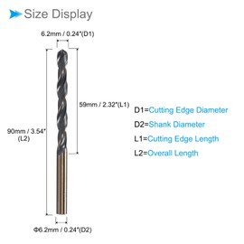CoCud Twist Drill Bits, 6.2mm Cutting Edge, Titanium & Nitride Coated High Speed Steel 4341 Round Shank - (Applications: for Stainless Steel Drilling Machine), 2-Pieces