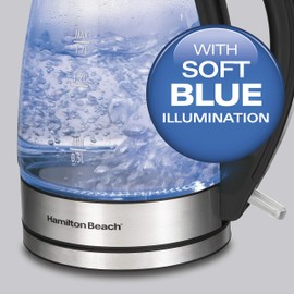 Hamilton Beach 40864 Electric Tea Kettle, Water Boiler & Heater, Cordless, LED Indicator with Built-In Mesh Filter, Auto-Shutoff & Boil-Dry Protection, 1.7 L, Clear Glass