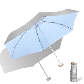 Meichoon Travel Mini Umbrella Lightweight Small 5 Folding 6 Ribs Compact Sun Rain Waterproof Parasol with UPF 50+ UV Protection Suit for Bag with Bag, blue, Compact